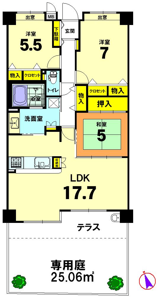 Floor plan. 3LDK, Price 26,800,000 yen, Occupied area 80.05 sq m