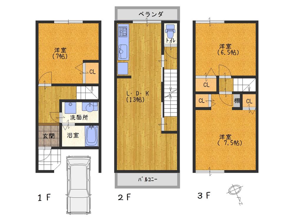 Floor plan. 21,800,000 yen, 3LDK, Land area 48.48 sq m , Building area 80.88 sq m