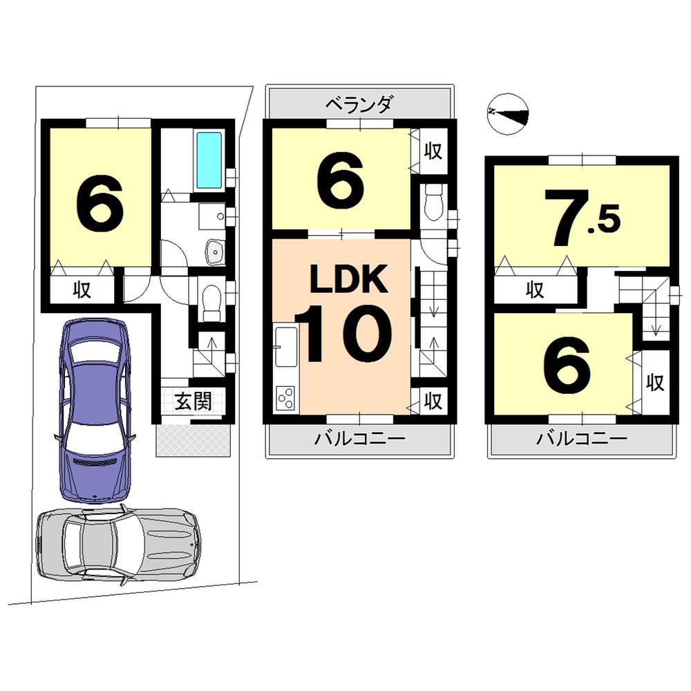 Building plan example (floor plan). Building plan example (No. 1 place) 4LDK, Land price 15.6 million yen, Land area 64.42 sq m , Building price 15 million yen, Building area 85.86 sq m