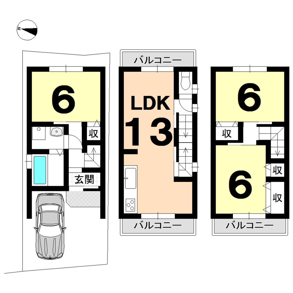 Building plan example (floor plan). Building plan example (No. 2 place) 3LDK, Land price 11,350,000 yen, Land area 47.29 sq m , Building price 13,150,000 yen, Building area 75.33 sq m