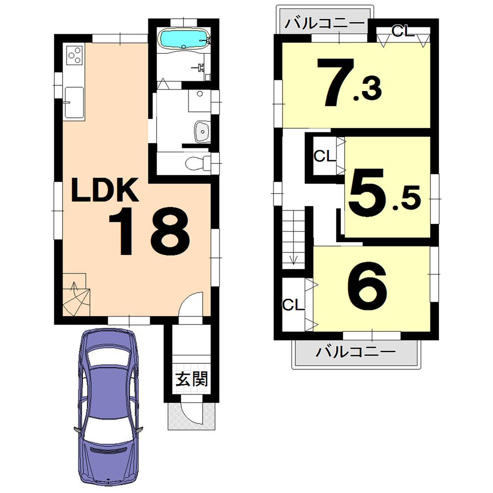 Building plan example (floor plan). Building plan example (No. 5 locations) 3LDK, Land price 15,110,000 yen, Land area 69.52 sq m , Building price 13,888,000 yen, Building area 81.64 sq m