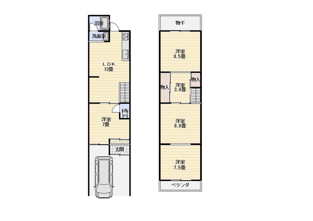 Floor plan. 13.8 million yen, 4LDK + S (storeroom), Land area 59.72 sq m , Building area 95.99 sq m