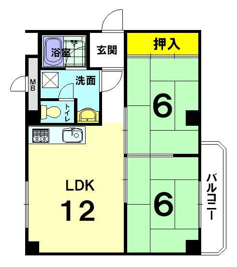 Floor plan. 2LDK, Price 8.9 million yen, Occupied area 46.84 sq m , Balcony area 3 sq m