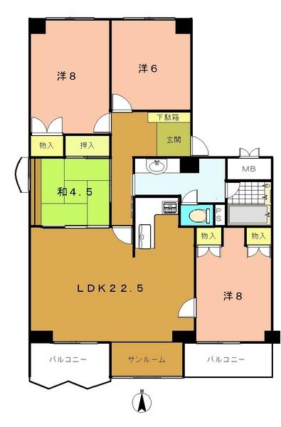 Floor plan. 4LDK, Price 21,800,000 yen, Footprint 102.27 sq m , Balcony area 9.53 sq m