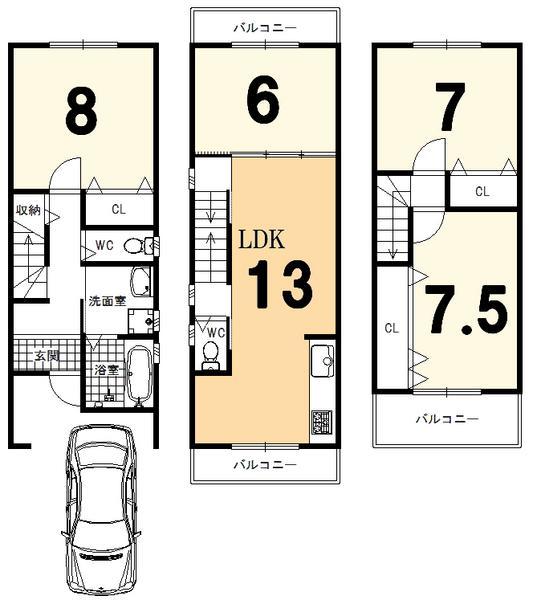 Floor plan. 32,800,000 yen, 4LDK, Land area 64.53 sq m , Building area 98.79 sq m