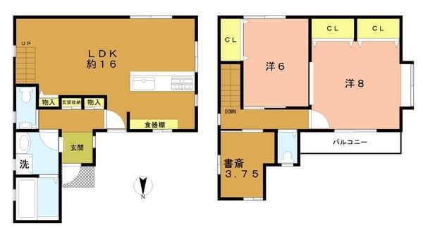 Floor plan. 29,800,000 yen, 2LDK + S (storeroom), Land area 68.42 sq m , Building area 79.78 sq m popular face-to-face kitchen ☆  On the second floor is a hobby of the room (study)