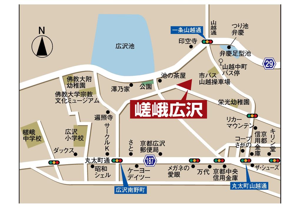 Local guide map. City bus ・ Walk to Kyoto bus stop 7 minutes ・ Hirosawa elementary school 720M