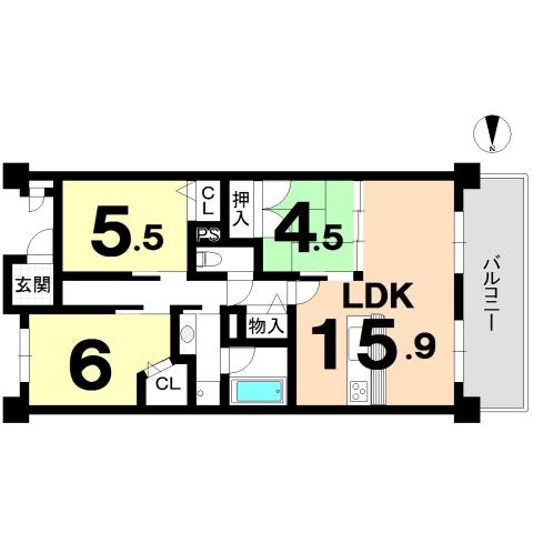 Floor plan. 3LDK, Price 27 million yen, Occupied area 73.09 sq m , Balcony area 11.59 sq m