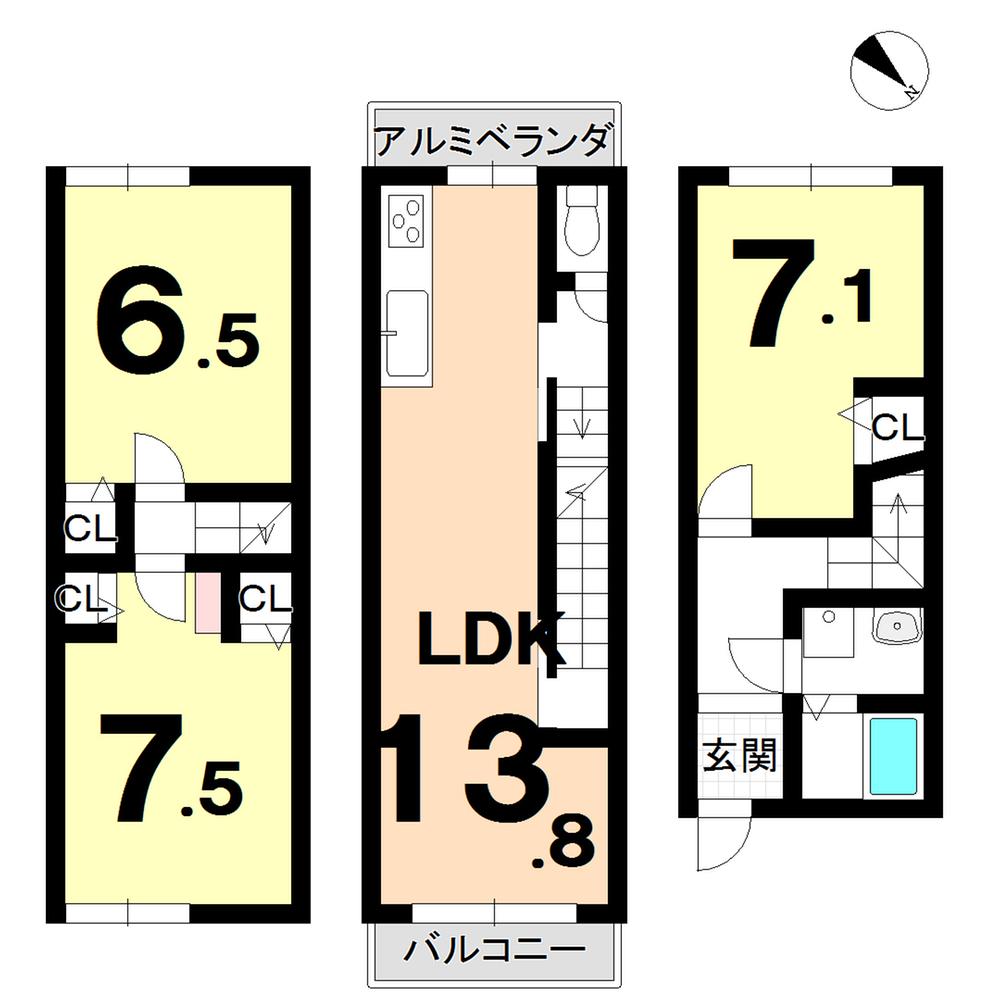 Floor plan. 21,800,000 yen, 3LDK, Land area 55.79 sq m , Building area 80.88 sq m