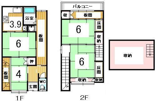Floor plan. 12.8 million yen, 4K, Land area 54.59 sq m , Building area 79.29 sq m