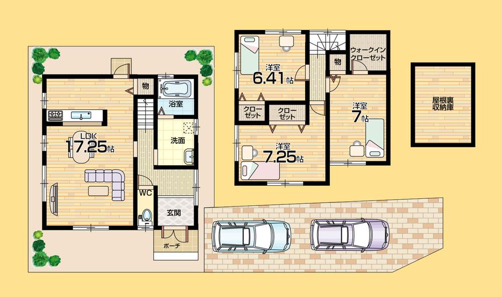 Floor plan. 36,800,000 yen, 3LDK, Land area 158.53 sq m , Building area 90.73 sq m parking two Allowed! Face-to-face system Kitchen!