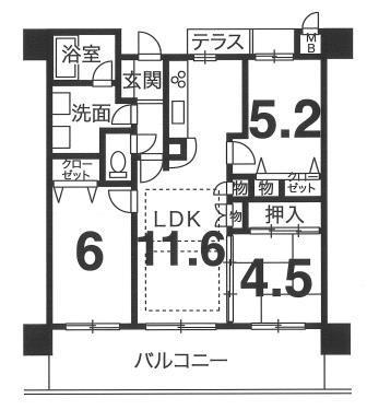 Floor plan. 3LDK, Price 24.5 million yen, Occupied area 61.37 sq m , Balcony area 15.6 sq m