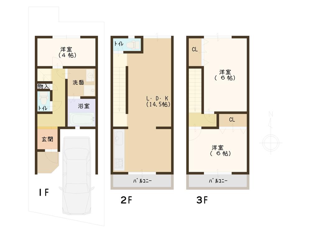 Floor plan. 24.5 million yen, 3LDK, Land area 55.86 sq m , Building area 81.6 sq m