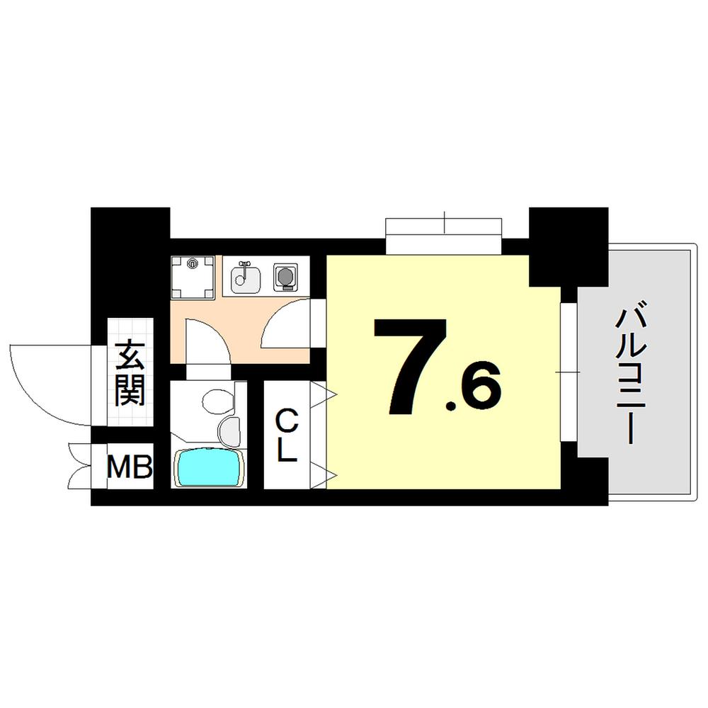 Floor plan. 1K, Price 7.3 million yen, Occupied area 21.95 sq m , Balcony area 13.8 sq m