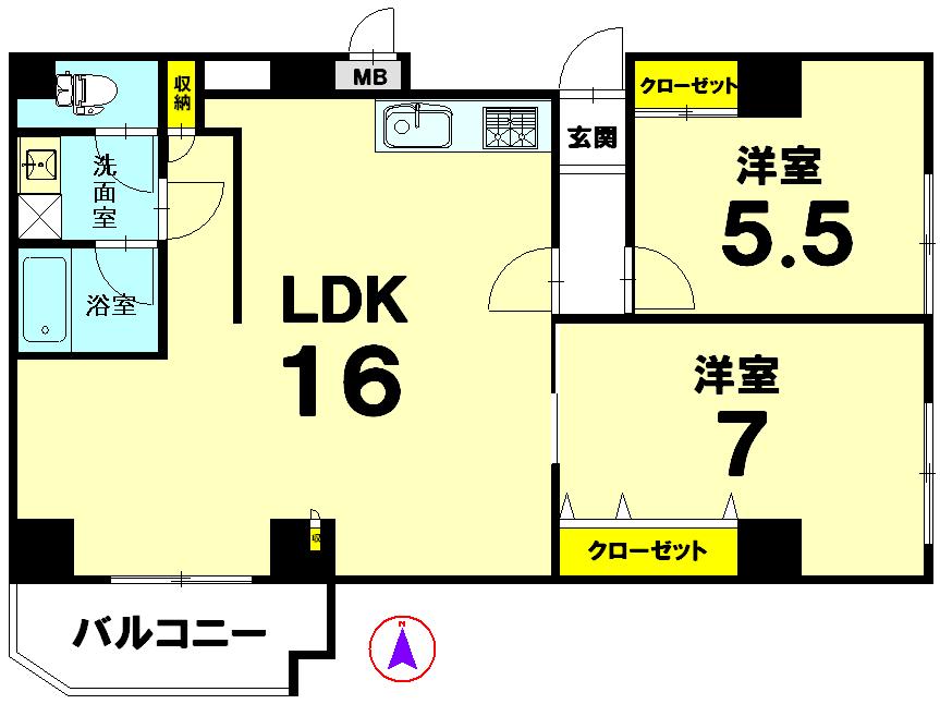Floor plan. 2LDK, Price 12.5 million yen, Occupied area 65.43 sq m