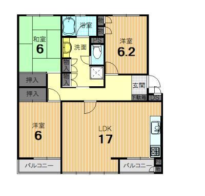 Floor plan. 3LDK, Price 14.8 million yen, Occupied area 85.65 sq m , Balcony area 8.88 sq m