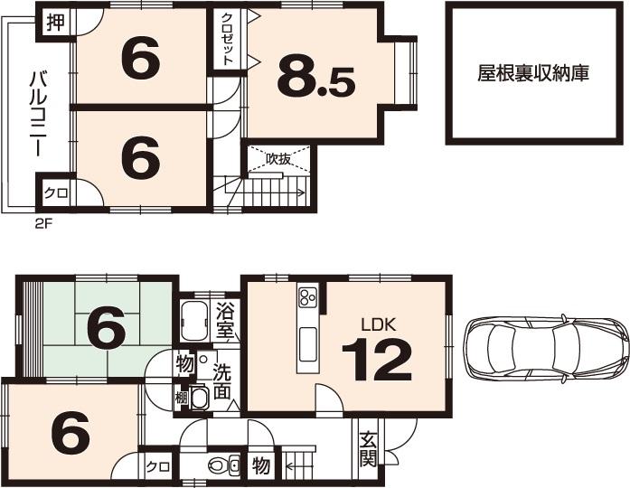Floor plan. 29,700,000 yen, 5LDK, Land area 100 sq m , Building area 91.54 sq m