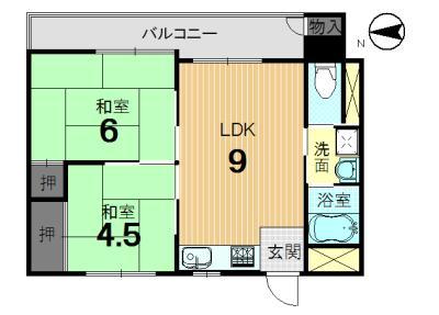 Floor plan. 2LDK, Price 8.5 million yen, Occupied area 41.49 sq m