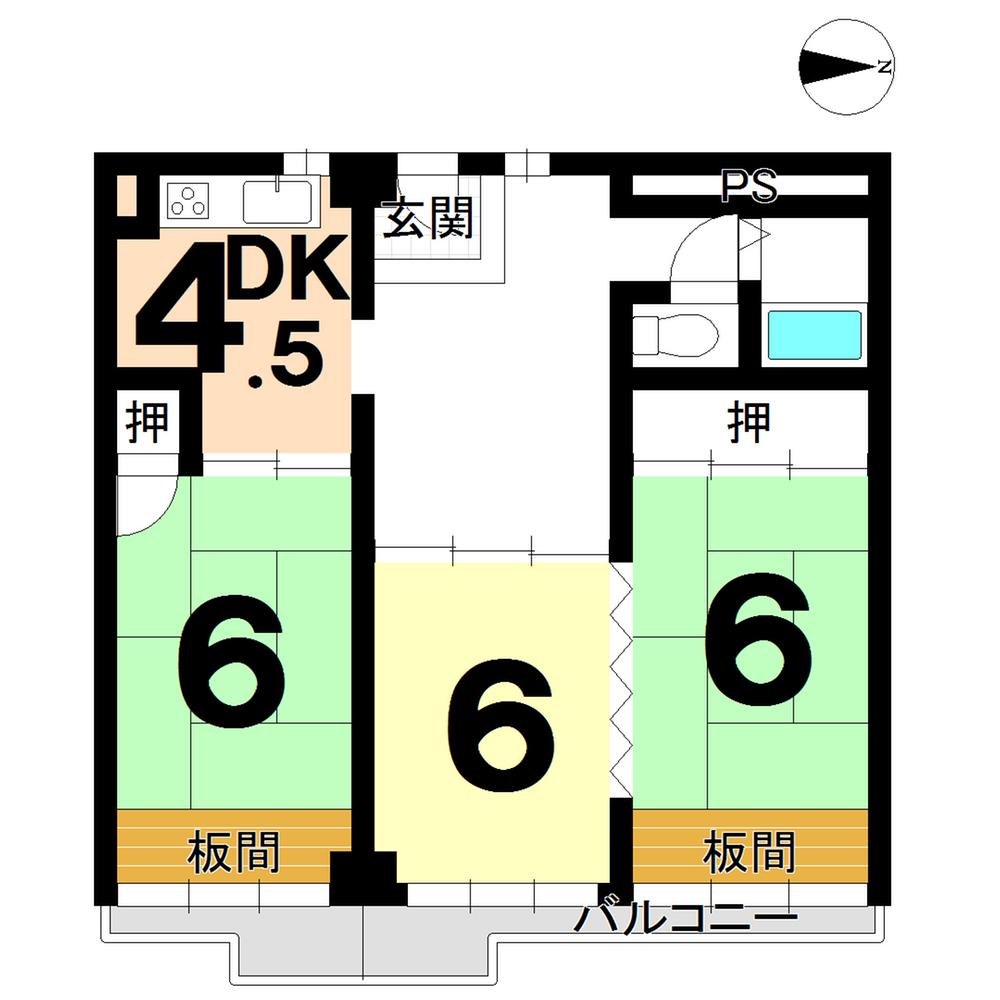 Floor plan. 3DK, Price 9.8 million yen, Occupied area 60.65 sq m , Balcony area 5.35 sq m
