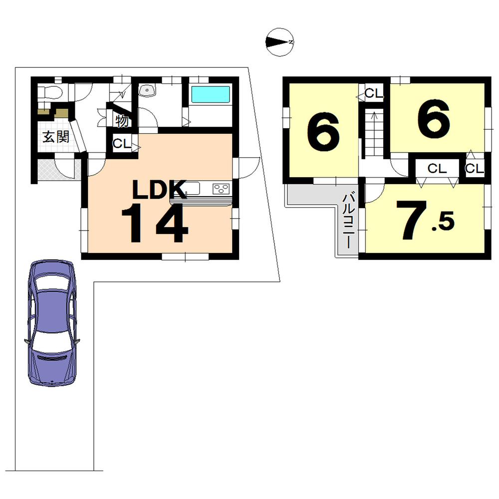 Building plan example (floor plan). Building plan example (No. 8 locations) 3LDK, Land price 14.4 million yen, Land area 103.73 sq m , Building price 12,910,000 yen, Building area 76.95 sq m