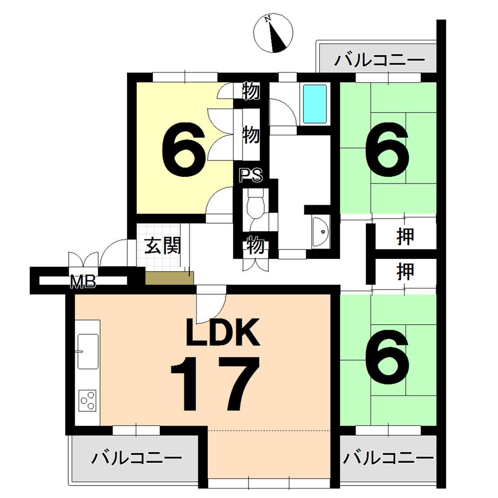 Floor plan. 3LDK, Price 15.8 million yen, Footprint 85.7 sq m , Balcony area 12.42 sq m