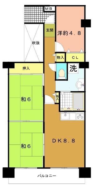 Floor plan. 3DK, Price 13.2 million yen, Occupied area 60.82 sq m , Balcony area 9.28 sq m