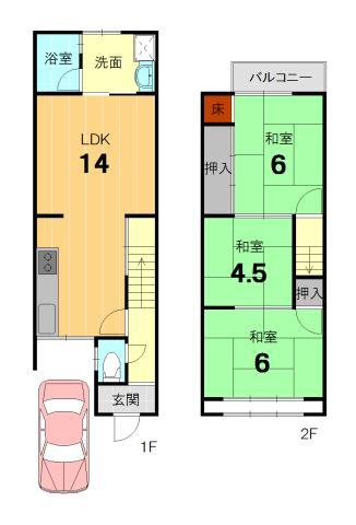 Floor plan. 17.6 million yen, 4DK, Land area 54.64 sq m , Building area 62.91 sq m