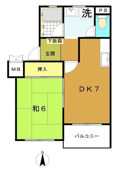 Floor plan. 1DK, Price 6.3 million yen, Occupied area 38.99 sq m , Balcony area 4.28 sq m