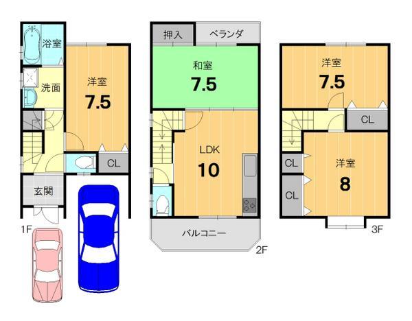 Floor plan. 33,800,000 yen, 4LDK, Land area 67.24 sq m , Building area 98.55 sq m