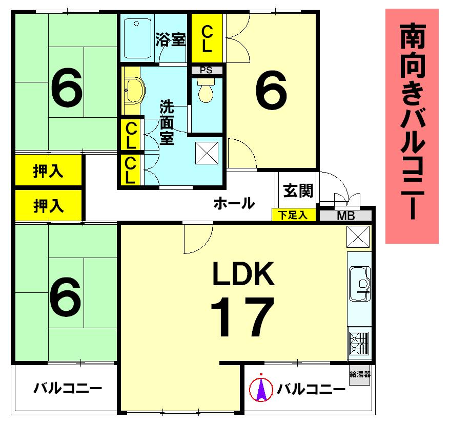 Floor plan. 3LDK, Price 14.8 million yen, Occupied area 85.65 sq m , Balcony area 8.88 sq m