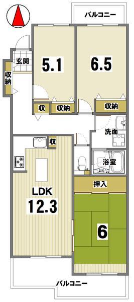Floor plan. 3LDK, Price 17.8 million yen, Occupied area 73.43 sq m , Balcony area 11.56 sq m