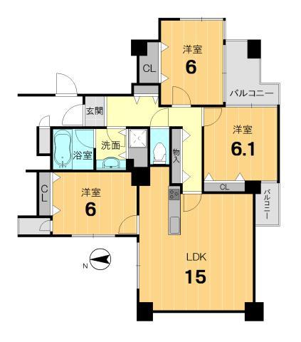 Floor plan. 3LDK, Price 28.8 million yen, Occupied area 77.28 sq m , Balcony area 5.96 sq m