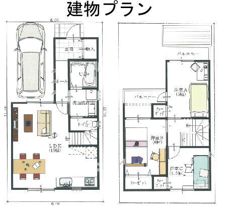 Building plan example (floor plan). Building plan example (No. 3 locations) Building price 13.5 million yen, Building area 74.93 sq m