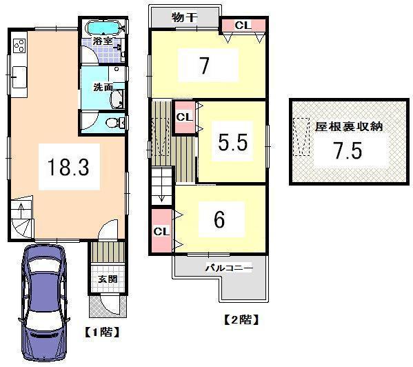 Floor plan. 27.5 million yen, 3LDK, Land area 69.61 sq m , Building area 79.92 sq m