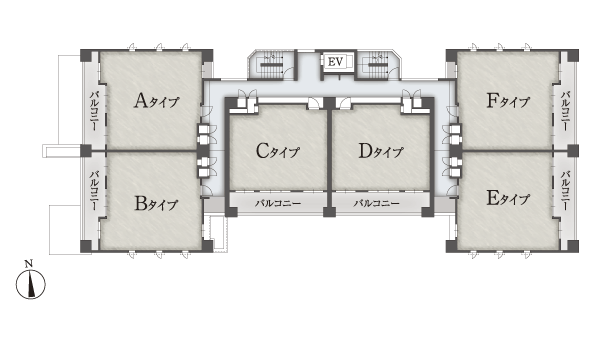 Features of the building.  [Floor plan] Houses arrangement, Form a floor 6 House two dwelling units are in three blocks (1 floor 4 House). This, It can be eliminated residential units in which flanked the dwelling, About 65 percent achieve a corner dwelling unit rate of two-sided opening. Residence of independent feeling has been improved (the third floor ~ 7 floor plan view)