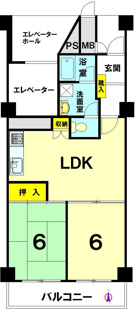 Floor plan. 2LDK, Price 13.8 million yen, Occupied area 53.39 sq m , Balcony area 6.6 sq m
