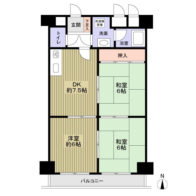 Floor plan. 3DK, Price 12.9 million yen, Occupied area 55.16 sq m , Balcony area 5.32 sq m