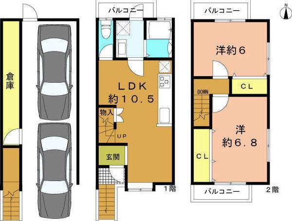 Floor plan. 14.5 million yen, 2LDK, Land area 42.54 sq m , Building area 74.51 sq m