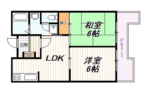 Floor plan. 2LDK, Price 10.8 million yen, Occupied area 43.59 sq m , Balcony area 7 sq m