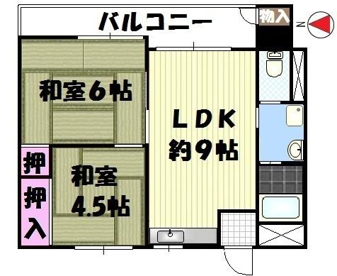 Floor plan. 2LDK, Price 8.5 million yen, Occupied area 41.49 sq m