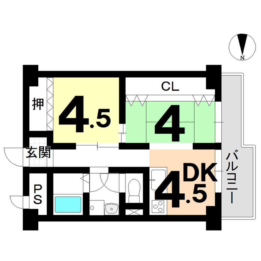 Floor plan. 2DK, Price 6 million yen, Occupied area 42.45 sq m , Balcony area 6.99 sq m traffic convenient ・ Shopping facility enhancement ・ House is cleaning settled