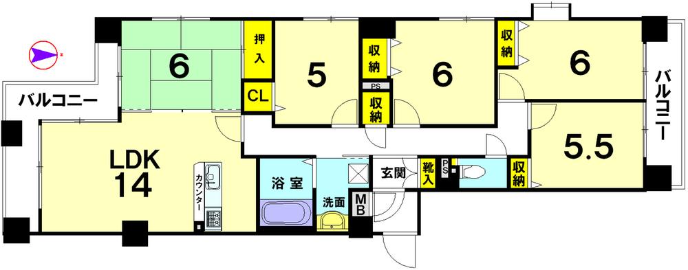 Floor plan. 5LDK, Price 21,800,000 yen, Occupied area 93.85 sq m , Balcony area 14.62 sq m