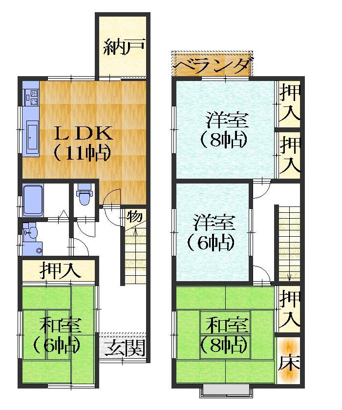 Floor plan. 12.8 million yen, 4LDK + S (storeroom), Land area 81.64 sq m , Building area 97.56 sq m All rooms 6 quires more  Room spacious 4LDK