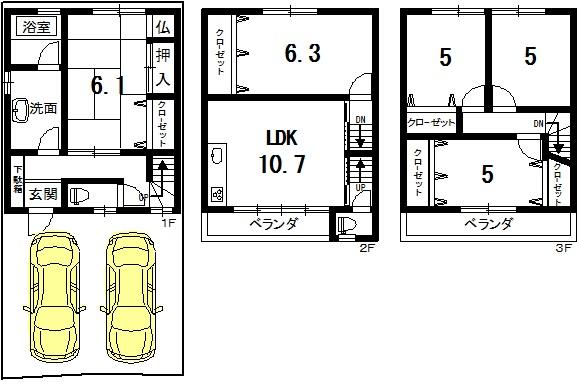 Floor plan. 18.9 million yen, 5LDK, Land area 61.14 sq m , Building area 100.98 sq m