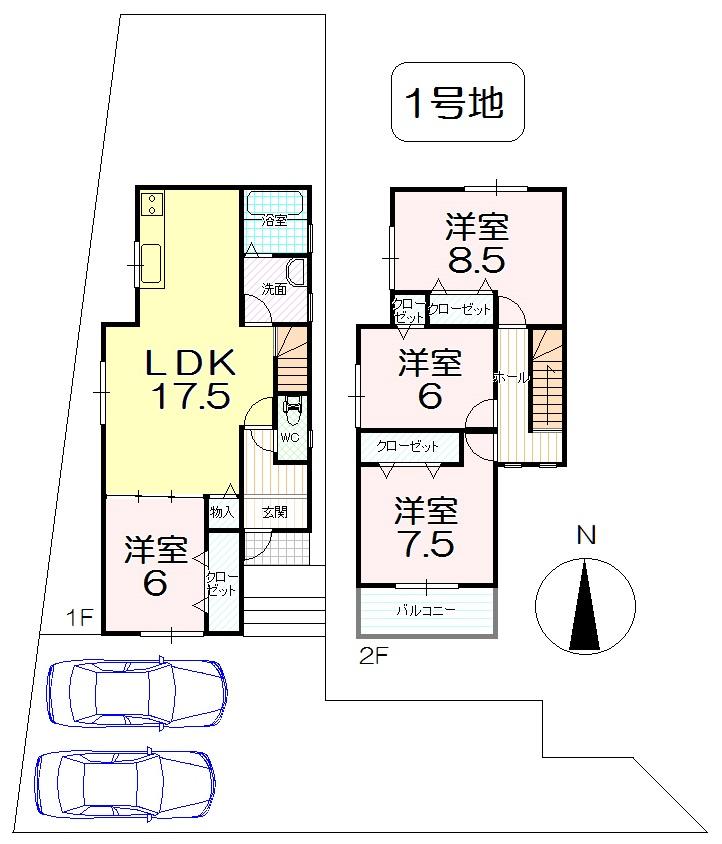 Floor plan. (No. 1 point), Price 24,800,000 yen, 4LDK, Land area 185.97 sq m , Building area 104.34 sq m