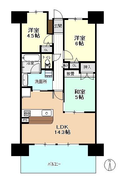 Floor plan. 3LDK, Price 24,800,000 yen, Occupied area 65.12 sq m , Balcony area 11.97 sq m floor plan