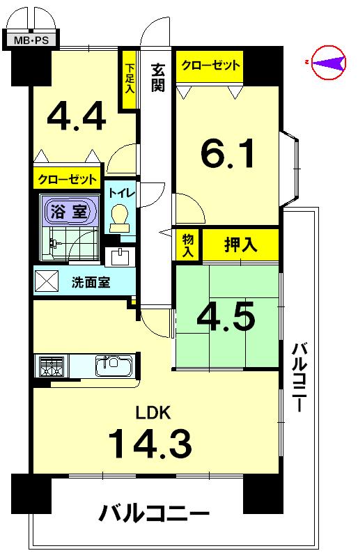 Floor plan. 3LDK, Price 23.8 million yen, Occupied area 68.04 sq m , Balcony area 19.84 sq m