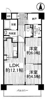Floor plan. 2LDK, Price 25,800,000 yen, Occupied area 57.81 sq m , Balcony area 9.62 sq m