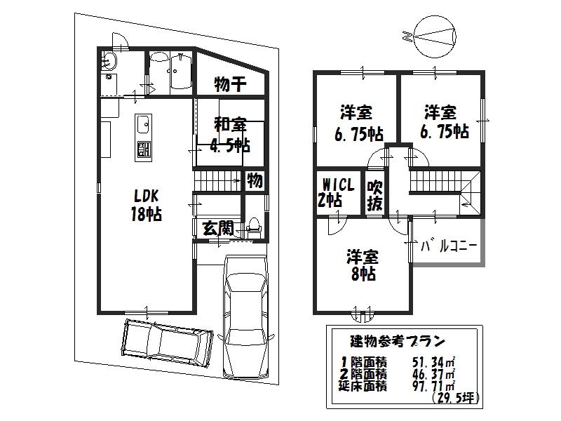Floor plan. 26,800,000 yen, 4LDK, Land area 90.61 sq m , Building area 97.71 sq m