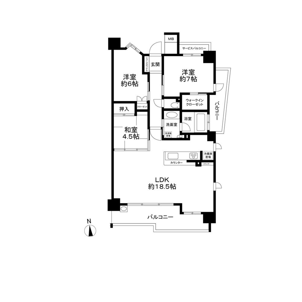 Floor plan. 3LDK, Price 42 million yen, Occupied area 84.81 sq m , Balcony area 15.88 sq m